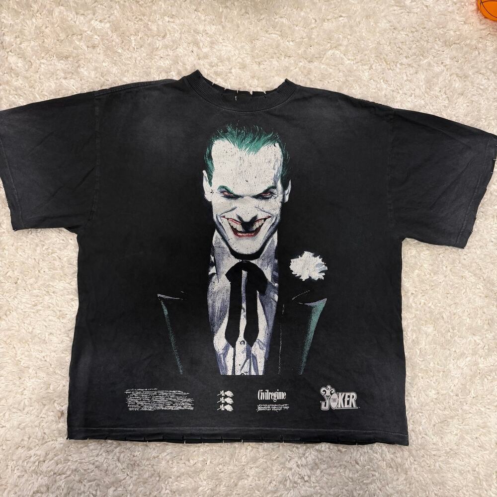 Civil Regime x DC Batman Joker Oversized Graphic T Shirt Black Mens M Distressed